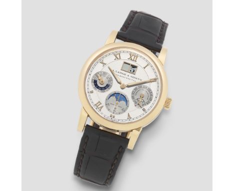 A. Lange &amp; Söhne. A fine 18K rose gold perpetual calendar chronograph wristwatch with moon phase and dual time zoneModel: