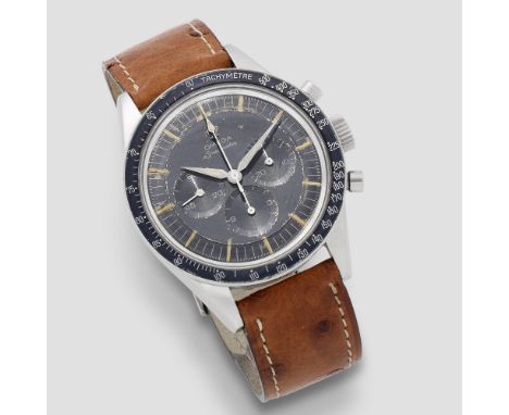 Omega. An unusual stainless steel manual wind chronograph bracelet watch with grey dialModel: SpeedmasterReference: 105.002.6