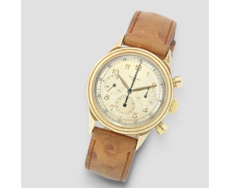 Movado. A fine and very rare 14K gold manual wind chronograph wristwatch Retailed by Tiffany &amp; CoReference: R9038Date: Ci