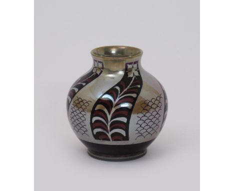 A Pilkington's Lancastrian vase by Gordon Forsyth, dated 1906, ovoid, painted with alternate swirling flower stem and scale c