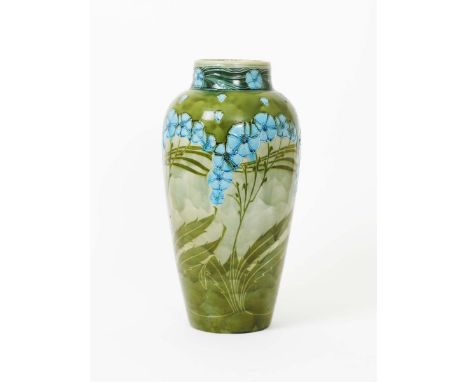 A Minton's Secessionist floor vase designed by John Wadsworth & Leon Solon, shouldered form, modelled in low relief with Art 