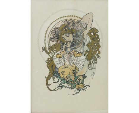 Ilsea' four colour lithograph prints on paper by Alphonse Mucha, 1897, framed, signed in the print 29 x 20cm (sheet)