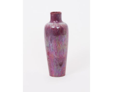 A Ruskin Pottery vase by William Howson Taylor, dated 1917,  shouldered cylindrical form, covered in a strawberry pink lustre