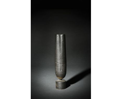 ‡ Hans Coper (1920-1981) Black Cycladic Pot  circa 1972, with pinched rim and incised column impressed seal mark, 19cm. high 