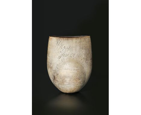 ‡ Hans Coper (1920-1981) ovoid volume with flattened cylinder, stoneware layered with white porcelain slips and engobes, over