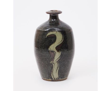 David Leach (1911-2005) a Lowerdown Pottery stoneware bottle vase, shouldered form, painted with a simple trailed brush desig