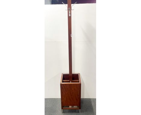 A stylish 1970's teak hat and umbrella stand, 34 x 34 x 187cm.