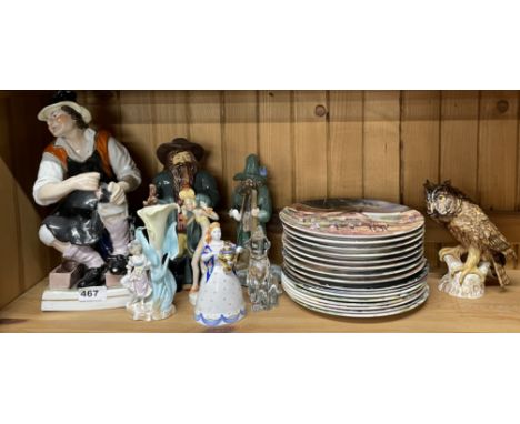 A large 19th C Staffordshire figure and other items including a Goebel owl.