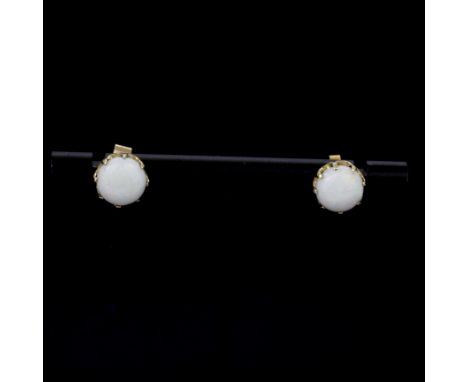 A pair of 9ct yellow gold opal stud earrings, dia. 1cm.