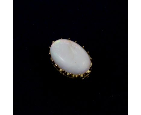 A yellow metal (tested minimum 9ct gold) opal set brooch, L. 1.8cm.