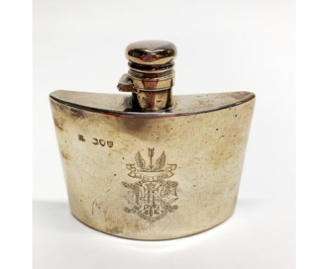 A hallmarked silver hip flask, H. 11cm. W. 152g.