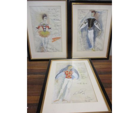 Three Donato Forte costume designs watercolour, signed and dated with inscriptions, along with pictures to include David Robe