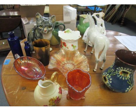 Ceramics and glassware to include a Beswick horse, three Royal Doulton figures, a Royal Worcester flatback jug and other item