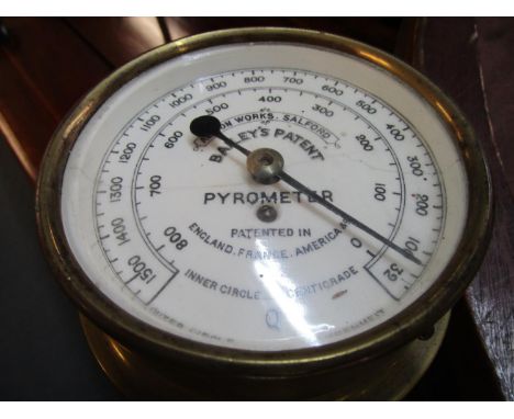 A Bailey's patent pyrometer, Albion Works, Salford, a Brass train or steam engine pressure gauge 