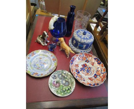 A selection of glass and ceramics to include a Victorian Jasper ware cheese dome and stand and a Royal Belvadere model of a s