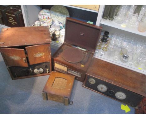 Old wooden cased Marconi turntable speaker and receivers, A/F 