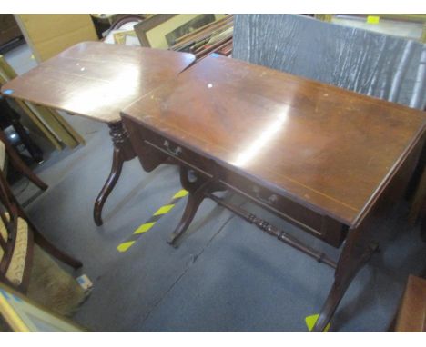 An early 19th century oak tripod occasional table, together with a reproduction sofa table 