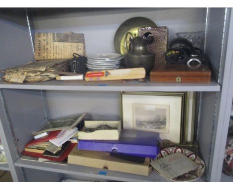 A mixed lot to include vintage newspapers, late 19th/early 20th century Japanese plates, boxed scientific instruments and oth
