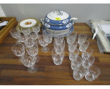 Ceramics and glass to include a Losol ware soup tureen and stand with ladle and part set of Stuart Crystal drinking glasses a