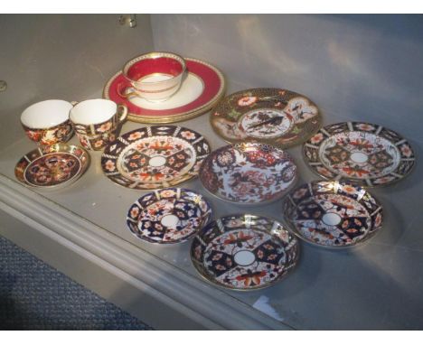 Royal Crown Derby Imari pattern ceramics group with two Wedgwood Ulander pattern plates and one cup 