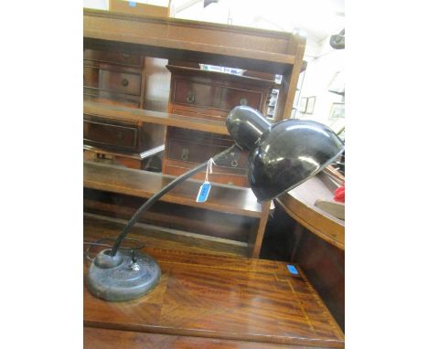 A 1930s industrial cast iron and enamel, swan neck desk lamps, each re-wired and pat tested 