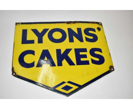 A Lyons' Cakes blue and yellow enamel sign, 45.5cm x 39.5cm