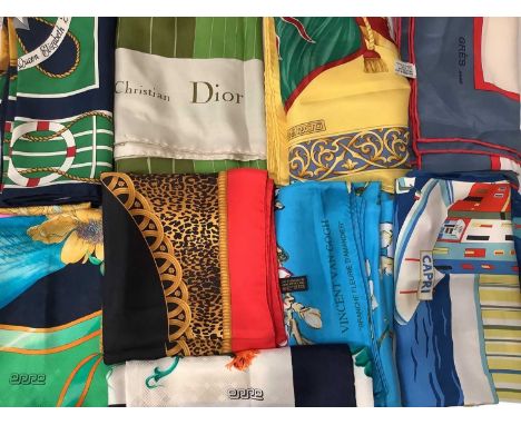 Selection of silk scarves, makes include Dior, Gres, Celine, Lanvin, Tod's etc (17).