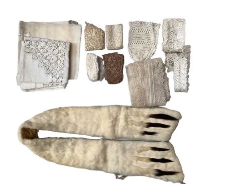 Victorian embroidered cream wool shawl with fringing. Crocheted reticule purse, approximately 6 meters x 8cm wide very pretty