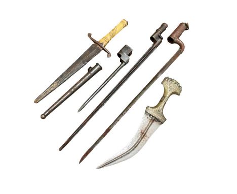 Early 19th century dirk with bone grip, Arab dagger and three socket bayonets (5)