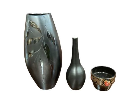 Poole Manhattan vase, together with another black vase and a pot (3)