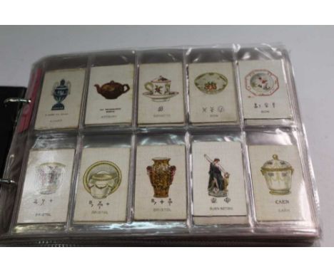Cigarette card Silks selection in album including R J Lea Old Pottery, Butterflies &amp; Moths, Kenistas Flowers in folders &