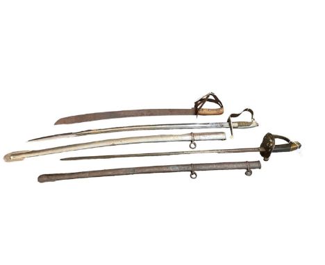 Early 20th century Continental Officers' sword in scabbard and two other swords (3)