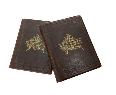 Picturesque Canada, 2 leather bound volumes containing over 500 engravings on wood. Published in Toronto in 1882. First editi