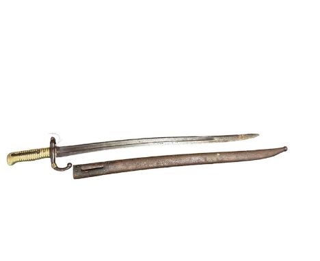 Scarce captured French 1866 Pattern Chassepot bayonet modified by the Germans and re-issued complete with scabbard with long 