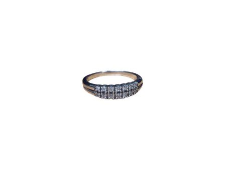 14ct white gold diamond set double row half eternity style ring, size RHallmarked London, 585, makers mark JC. Weight 3.2 gra