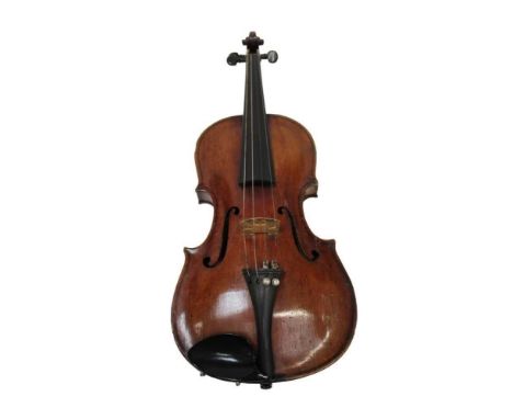 Violin and bow in case, two piece back, paper label inside reading 'Francescus Bergonzo, fecit Cremona 1695', the bow with mo