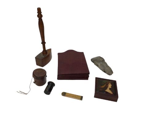 Sundry items, including a silver-mounted presentation gavel, a leather cased Labbez Telemetre by J.H. Steward, an antique bon