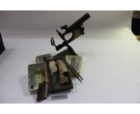 Beck brass microscope with slides and boxes