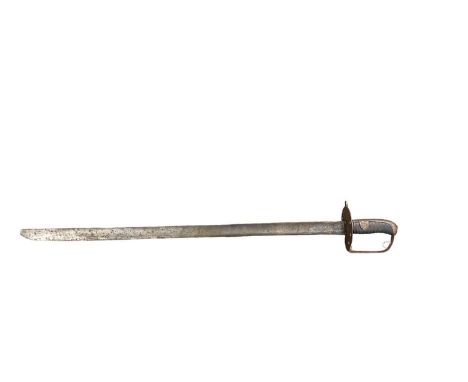 George III 1796 Pattern heavy cavalry troopers sword with pierced disc hilt and long straight fullered blade with hatchet tip