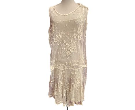 Antique lace including Carrickmacross tambour long stole with floral garland and dot design, Limerick deep circular (no join)