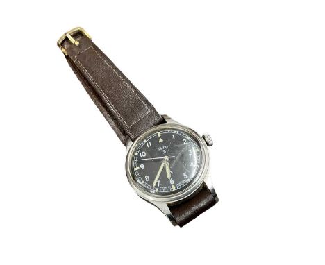 Smiths British Military wristwatch in steel case, with black Arabic numeral dial with luminous hour markers, the rear of the 