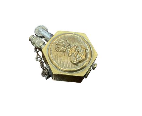 First World War era brass Trench Art lighter, constructed from two Royal Navy buttons. 
