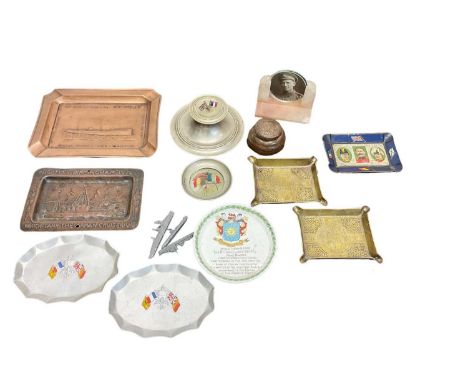 Two First World War U boat commemorative ashtrays and other military metal ware