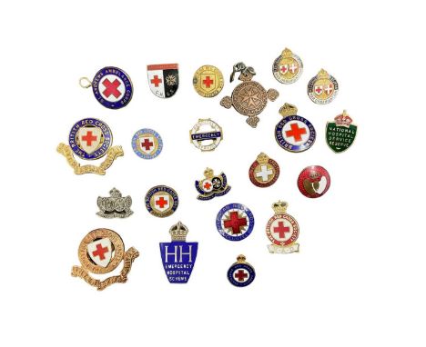 Collection of twenty Second World War and later Red Cross, American Red Cross Volunteer and other related enamel and other ba
