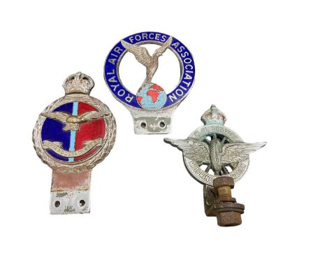 Scarce Royal Air Force (RAF) chromium plated and enamel car badge by J.R. Gaunt, London. Together with a Royal Air Forces Ass