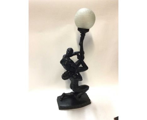 A large erotic sculptural lamp with frosted glass shade, 77cm high