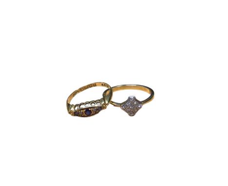 Early 20th century 18ct gold sapphire and diamond five stone ring in 18ct gold setting (Birmingham 1915), size O, together wi