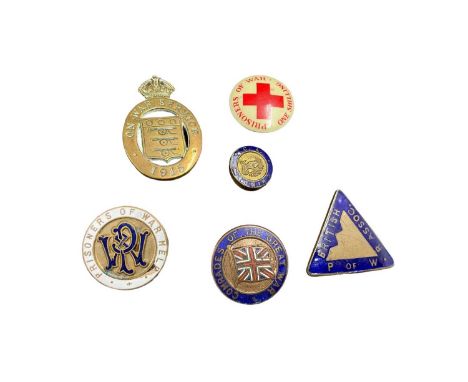 Group of six First and Second World War One War Service, Prisoners of War, Chindits and related enamel and other pin badges. 