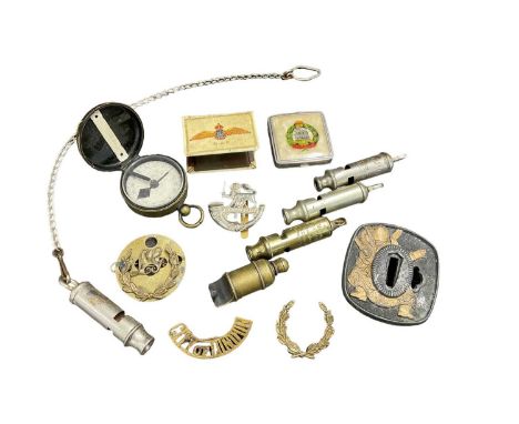 First World War Officers' brass Verner compass, marked No. 2792, J. H. Steward, 406 Strand, London, together with military wh