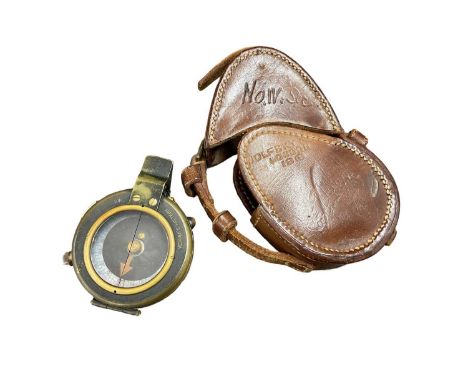 First World War Officers' Verner's Pattern VIII compass, stamped FL, No. 92073, 1917, in brown case dated 1918.